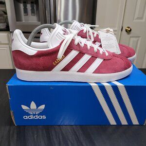 ADIDAS GAZELLE OG ORIGINALS BURGUNDY/WHITE  SUEDE SNEAKERS MENS/WOMENS